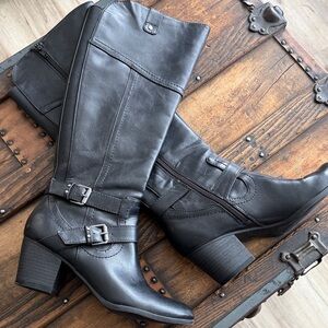 Indigo Black Heeled Leather Boots